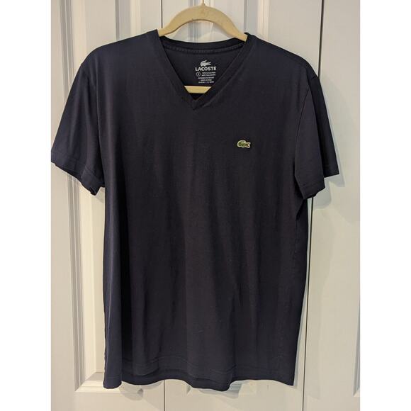 Lacoste Men’s V Neck Tee Shirt Size M (FR 5) Navy With Green Gator Logo. - Picture 1 of 7